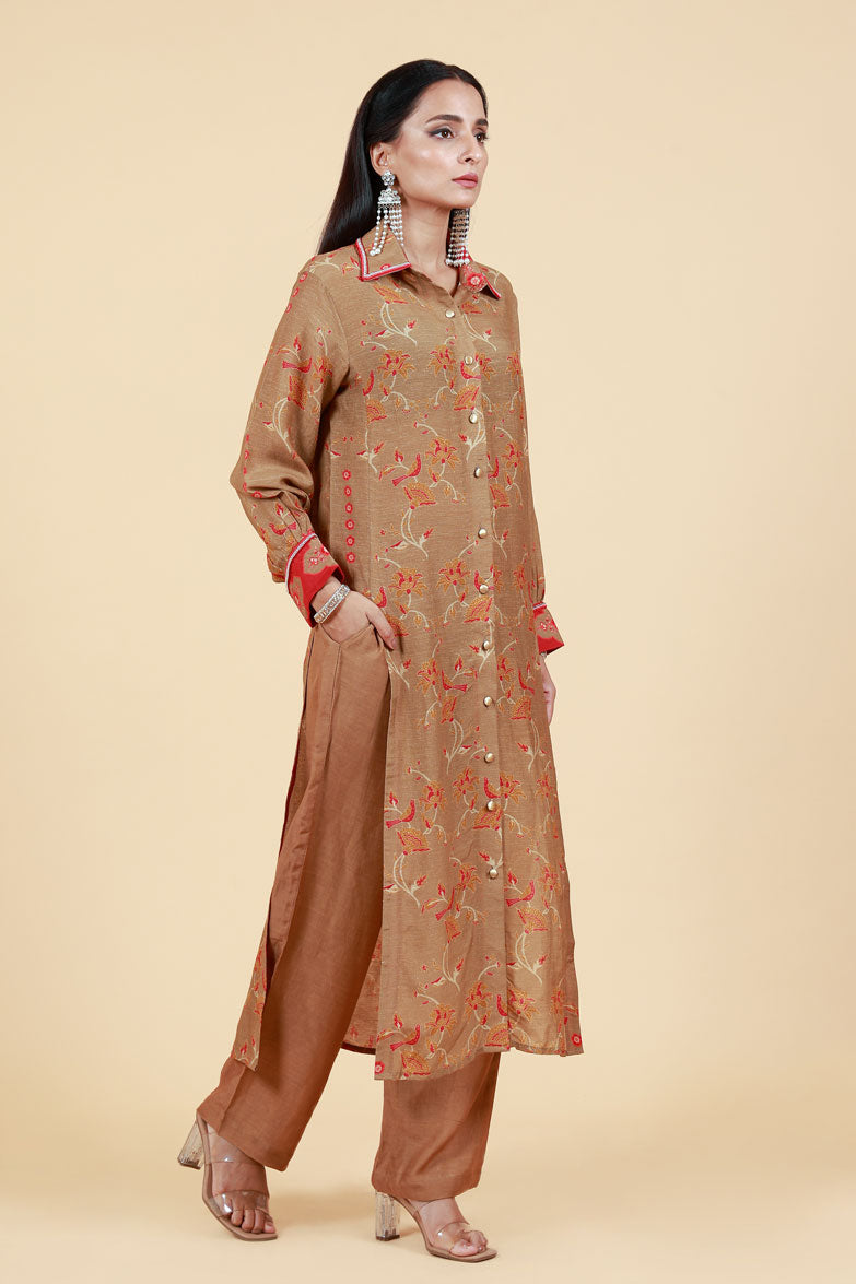 TARUNI BEIGE-GOLD KURTA + PANT SET