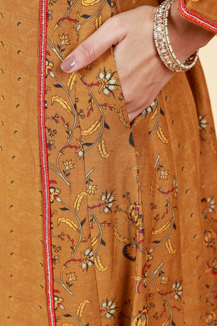 PHOOL OLIVE ANARKALI DRESS