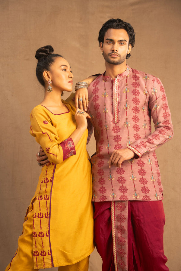 Trishula mustard (set of 2 ) Kurta+ dhoti