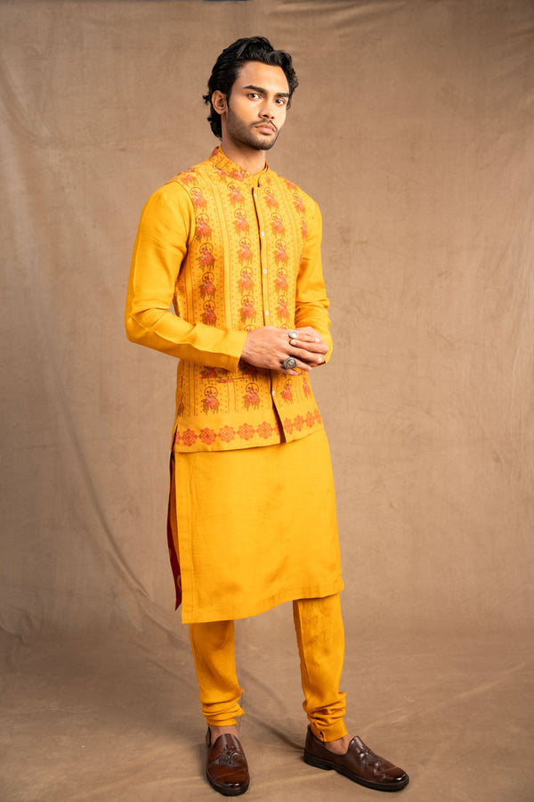 Trishula set of 3 Haldi ( kurta + churidar + jacket )