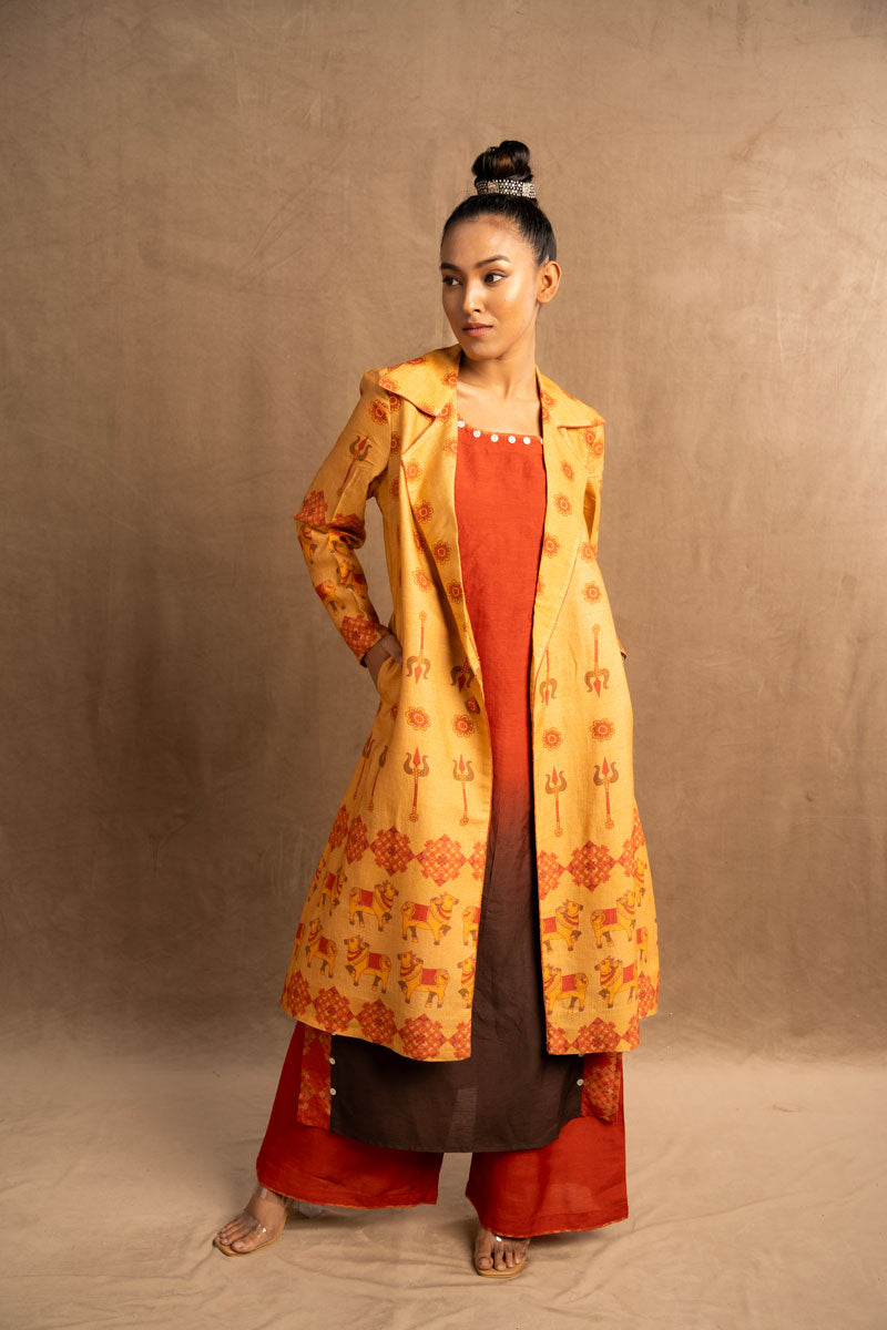 Trishula mustard trench coat