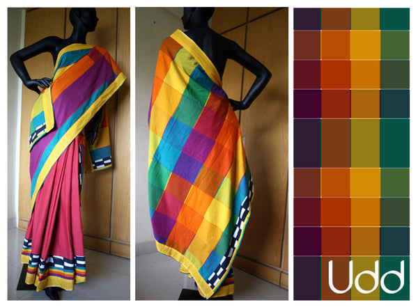 Stripe and Check multi colored saree