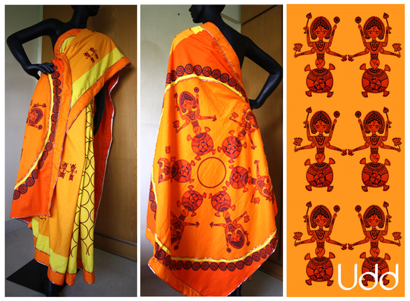 Kurma patli pallu saree orange