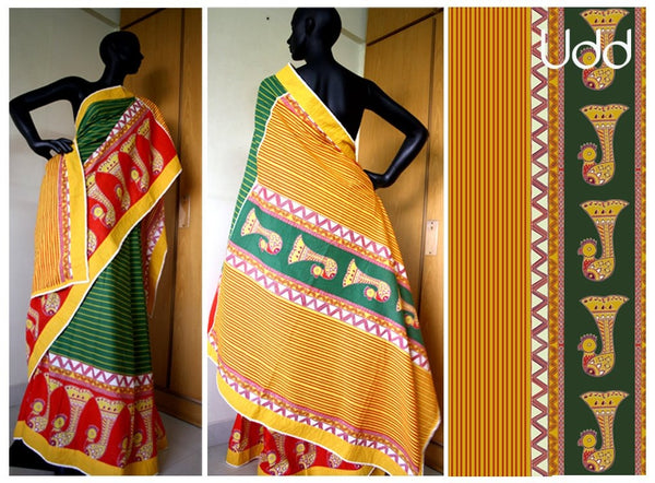 Parrot stripe saree